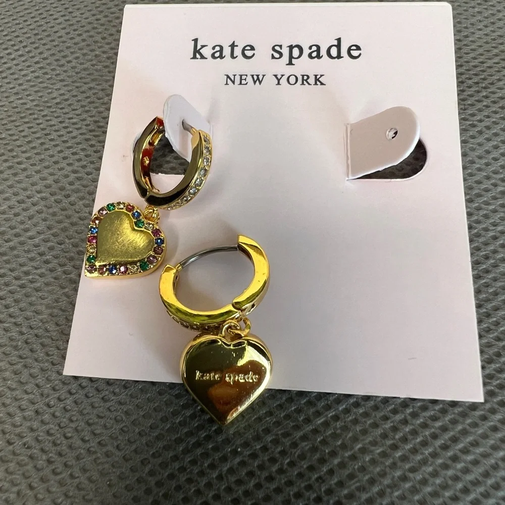 Kate Spade Heart Multi Color Huggie Hoop Earrings